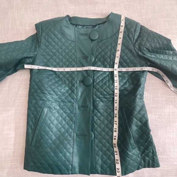 •Terry Lewis Vintage Green-Blue Quilted Leather 3/4 Sleeves Jacket Size S NWOT - Picture 7 of 12